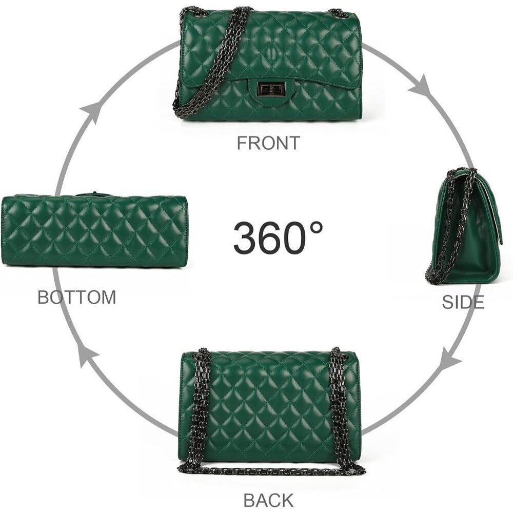 Women Green Imported Trendy Quilted Crossbody Shoulder Chain Designer Bag - Picture 6 of 6